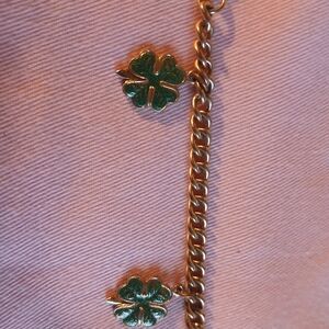 Vintage Gold and Green Clover Bracelet